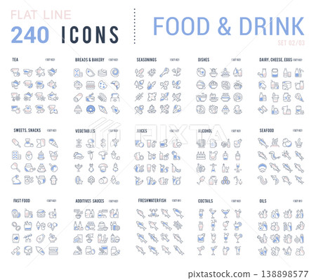 Collection Linear Icons of Food and Drinks. Collection Linear Icons of Food and Drinks. 138898577
