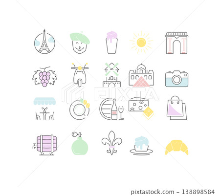 Set Vector Flat Line Icons France and Paris 138898584