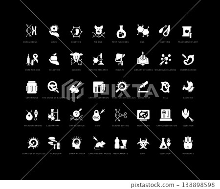 Set of linear icons of Genetic Engineering Set of linear icons of Genetic Engineering 138898598