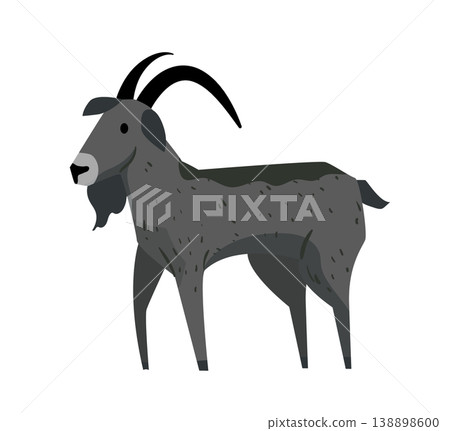 Cartoon vector illustration of a goat with long horns. Flat style farm animal isolated on white background for agriculture design. Cartoon vector illustration of a goat with long horns. Flat style farm animal isolated on white background for agriculture design. 138898600