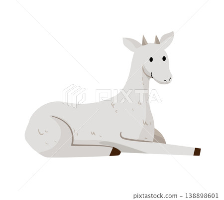 Cartoon vector illustration of a goat lying down. Flat style farm animal isolated on white background for agriculture and kids design. Cartoon vector illustration of a goat lying down. Flat style farm animal isolated on white background for agriculture and kids design. 138898601