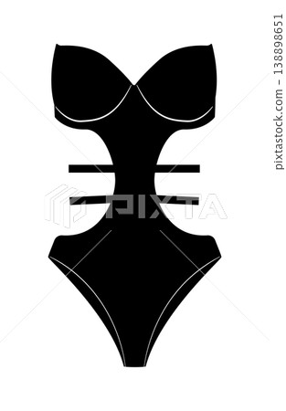 Black silhouette of women monokini swimsuit with molded cups and side cutouts. Vector illustration of female swimwear isolated on white background. 138898651