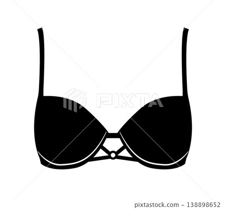 Black silhouette of push up bra with decorative center detail designed to accentuate breast shape. Vector illustration of erotic female lingerie isolated on white background. Black silhouette of push up bra with decorative center detail designed to accentuate breast shape. Vector illustration of erotic female lingerie isolated on white background. 138898652