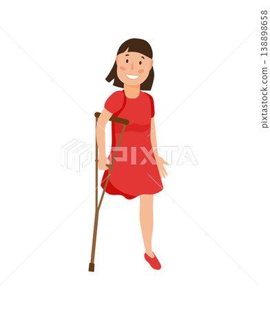 Woman with One Leg Using Crutch Woman with One Leg Using Crutch 138898658