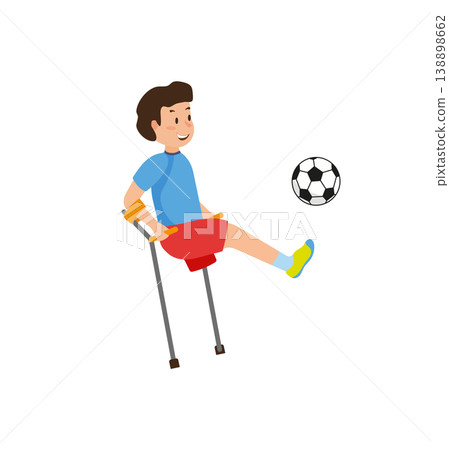 Boy with Crutches Playing Football Boy with Crutches Playing Football 138898662