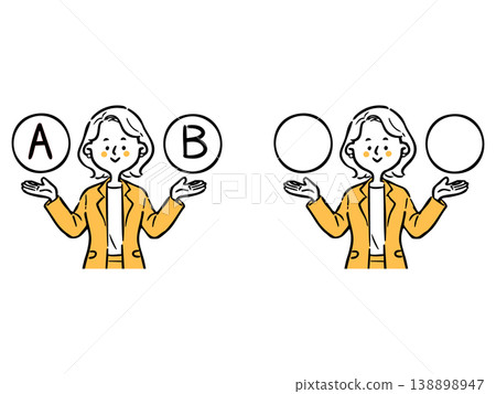 選項 A 和 B:職業女性,上半身,向量圖(橘色) 選項 A 和 B:職業女性,上半身,向量圖(橘色) 138898947