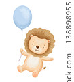 Cute baby lion with blue balloon, african animal on isolated background. Childish drawing for kids, flying character 138898955