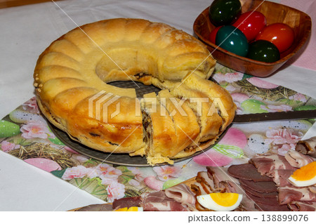 Typical Eastern meal in Carintha, Austria: eggs, cold cuts and horseradish and homemade cake. Typical Eastern meal in Carintha, Austria: eggs, cold cuts and horseradish and homemade cake. 138899076