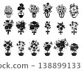 Set of flower and leaves silhouettes on the vase. 138899133