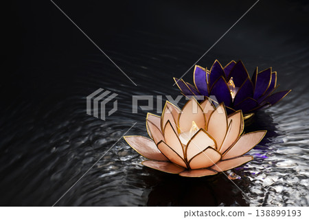 Vesak day. Floating lotus candle lights bringing peace to water Vesak day. Floating lotus candle lights bringing peace to water 138899193