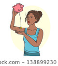 Sad woman holding empty piggy bank 138899230