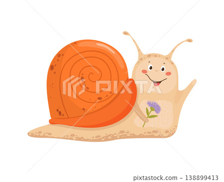 Happy Snail with a Flower 138899413
