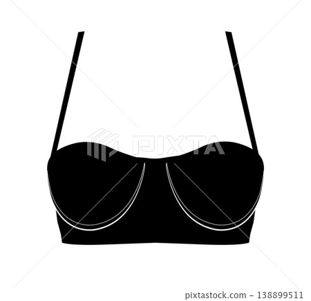 Black silhouette of a women's balconette underwire bra with thin shoulder straps. Vector illustration of feminine lingerie isolated on a white background. Black silhouette of a women's balconette underwire bra with thin shoulder straps. Vector illustration of feminine lingerie isolated on a white background. 138899511