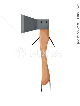 Cartoon vector illustration of an axe with a smiling face. Wood cutting tool character isolated on white background for construction and outdoor design. Cartoon vector illustration of an axe with a smiling face. Wood cutting tool character isolated on white background for construction and outdoor design. 138899525