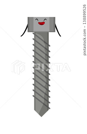 Cartoon vector illustration of a metal bolt with a happy face. Fastener character isolated on white background for industrial and construction design. Cartoon vector illustration of a metal bolt with a happy face. Fastener character isolated on white background for industrial and construction design. 138899526