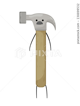 Cartoon vector illustration of a hammer with a smiling face. Hand tool character isolated on white background for construction and repair design. Cartoon vector illustration of a hammer with a smiling face. Hand tool character isolated on white background for construction and repair design. 138899532