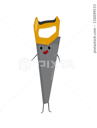 Cartoon vector illustration of a hand saw with a smiling face. Woodworking tool character isolated on white background for construction design. Cartoon vector illustration of a hand saw with a smiling face. Woodworking tool character isolated on white background for construction design. 138899533