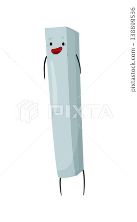 Cartoon vector illustration of a metal profile bar with a smiling face. Construction material character isolated on white background for industrial design. Cartoon vector illustration of a metal profile bar with a smiling face. Construction material character isolated on white background for industrial design. 138899536
