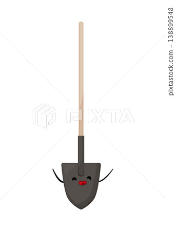 Cartoon vector illustration of a shovel with a smiling face. Gardening tool character isolated on white background for farming and construction design. 138899548