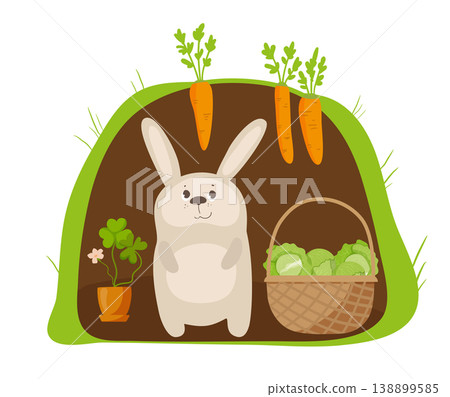 Rabbit in Burrow with Carrots Rabbit in Burrow with Carrots 138899585