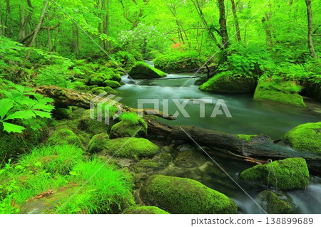 一條山間小溪流過青山綠水 138899689