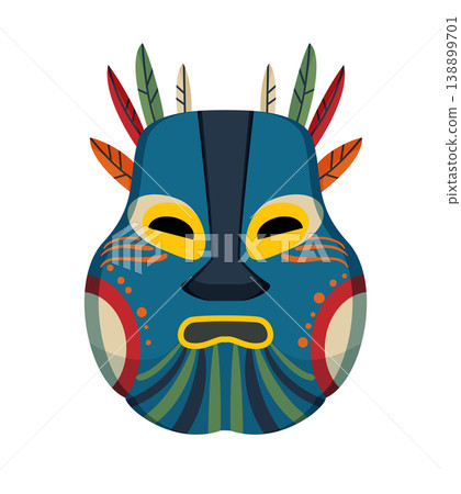 Abstract Papuan mask with bold shapes and cultural patterns. Abstract Papuan mask with bold shapes and cultural patterns. 138899701