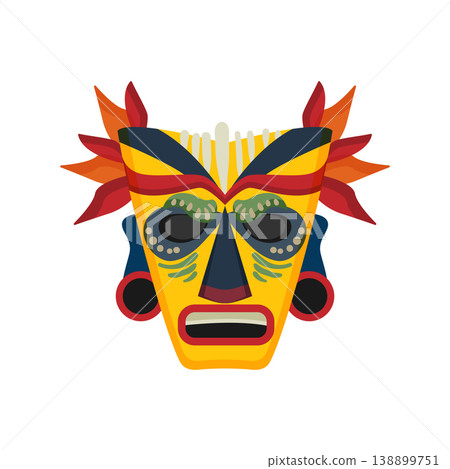 Abstract Papuan mask with bold shapes and cultural patterns. Abstract Papuan mask with bold shapes and cultural patterns. 138899751