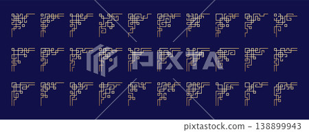 Chinese frame corners, golden japanese borders, asian vintage ornament decorative elements 138899943