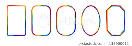 Retro whimsical rainbow gradient frame set borders. LGBTQ community symbol with rainbow. Vibrant multi colored frames for greeting cards, menu, gift tags, and modern stationery. Retro whimsical rainbow gradient frame set borders. LGBTQ community symbol with rainbow. Vibrant multi colored frames for greeting cards, menu, gift tags, and modern stationery. 138900011