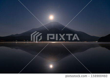 奇妙的瞬間：在山中湖畔看到了富士山的雙珠。 138900460