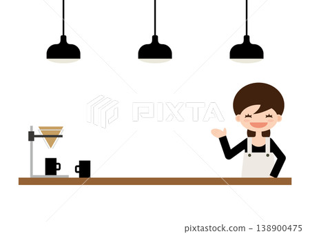 Simple flat illustration of a cafe employee serving coffee (banner, advertisement, web material) 138900475