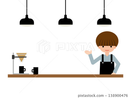 Simple flat illustration of a cafe employee serving customers (for banners, advertisements, and web use) 138900476