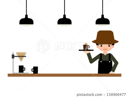Simple flat illustration of a barista serving coffee (cafe/advertising material) 138900477