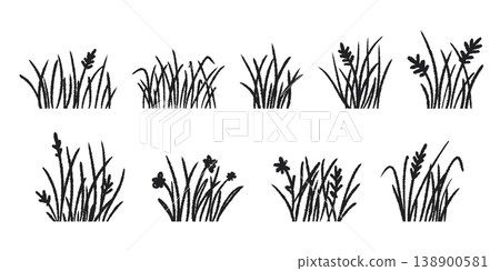 Field grass with flowers, black silhouette 138900581