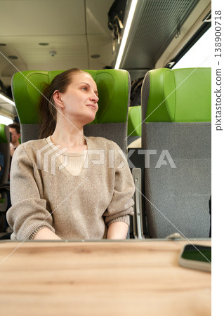 Woman looking out the window during train journey Woman looking out the window during train journey 138900718