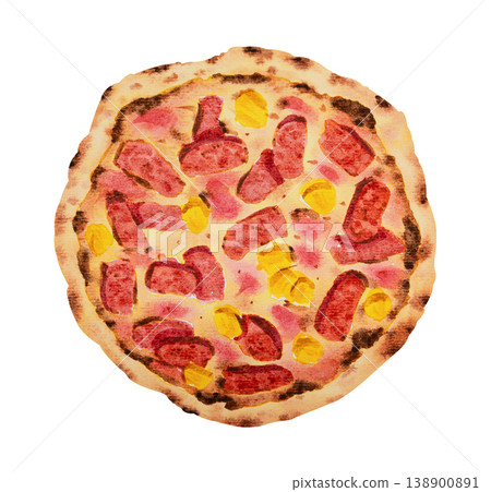 Hawaiian pizza. Hand drawn watercolor 138900891
