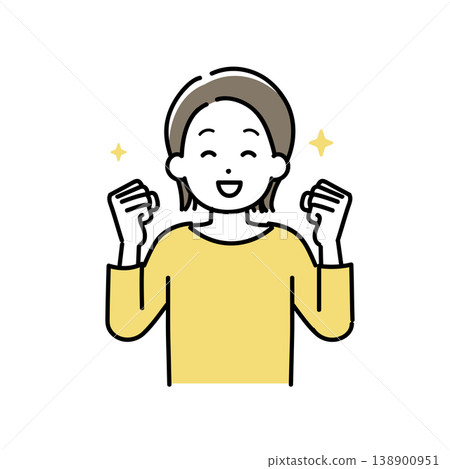 年輕女子雙手擺出勝利姿勢的插畫。 138900951
