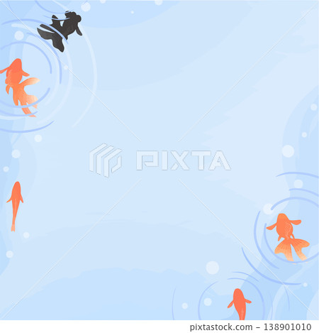 金魚相框（斜角排列，正方形，附背景）－夏季日式風格設計素材俯視圖 138901010