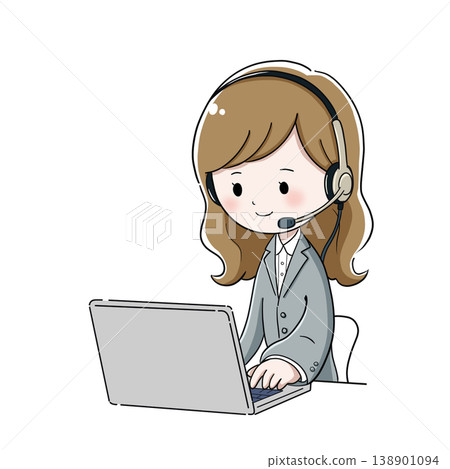 圖中是一位女接線生正在呼叫中心接聽電話。 圖中是一位女接線生正在呼叫中心接聽電話。 138901094
