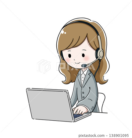圖中是一位女接線生正在呼叫中心接聽電話。 圖中是一位女接線生正在呼叫中心接聽電話。 138901095