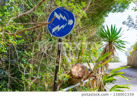 路牌上寫著「鳴笛」。 138901339