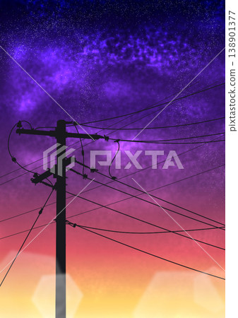 電線桿和日落 電線桿和日落 138901377