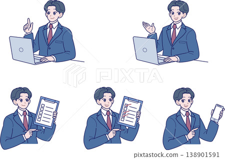 一組身著西裝的年輕男子上半身姿勢。 一組身著西裝的年輕男子上半身姿勢。 138901591