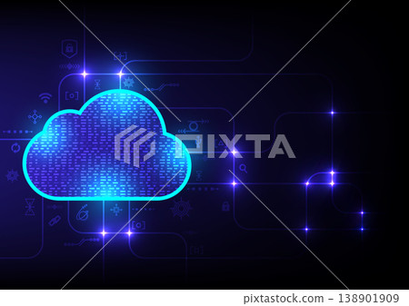 beam of bright blue light runs along a line. Data transfer. Cloud computing.Digital Technology concept. Vector illustration 138901909