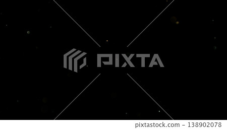 Close-up of floating dust particles in air, isolated on black background. Minimalist abstract texture with soft light, designed as VFX overlay for compositing. 138902078
