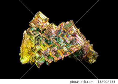 Geometric Rainbow Bismuth Crystal: Abstract Metallic Background Geometric Rainbow Bismuth Crystal: Abstract Metallic Background 138902133