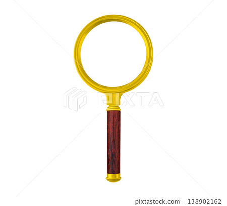 Vintage magnifying glass with gold rim and wooden handle isolated on white background Vintage magnifying glass with gold rim and wooden handle isolated on white background 138902162