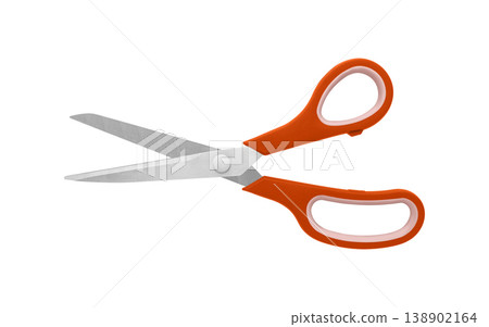 Orange Handled Scissors Half Open on White Background Orange Handled Scissors Half Open on White Background 138902164