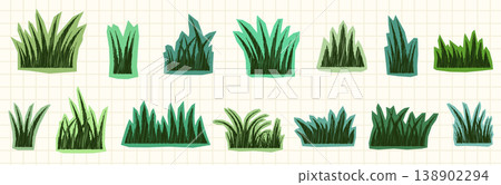 Vector cutout grass for scrapbook and collage, doodle graphic design elements for creative backgrounds 138902294