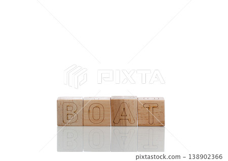 Wooden cubes with letters boat on a white background Wooden cubes with letters boat on a white background 138902366
